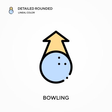 Bowling detaylı yuvarlak doğrusal renk vektör simgesi. Web mobil UI ögesi için resimleme sembolü tasarım şablonu. Düzenlenebilir vuruşlarda mükemmel renk modern piktogram. İş projeniz için bovling simgeleri