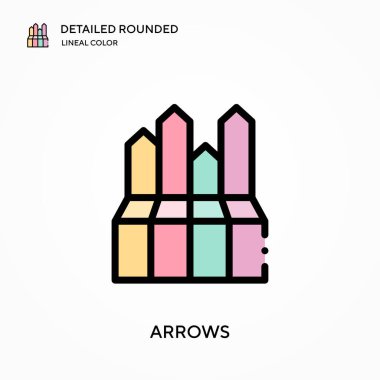 Oklar ayrıntılı yuvarlak doğrusal renk vektör simgesi. Web mobil UI ögesi için resimleme sembolü tasarım şablonu. Düzenlenebilir vuruşlarda mükemmel renk modern piktogram. İş projeniz için ok simgeleri