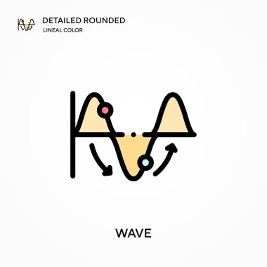 Dalga detaylı yuvarlak doğrusal renk vektör simgesi. Web mobil UI ögesi için resimleme sembolü tasarım şablonu. Düzenlenebilir vuruşlarda mükemmel renk modern piktogram. İş projeniz için dalga simgeleri