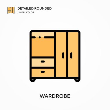 Gardırop ayrıntılı yuvarlak doğrusal renk vektör ikonu. Web mobil UI ögesi için resimleme sembolü tasarım şablonu. Düzenlenebilir vuruşlarda mükemmel renk modern piktogram. İş projeniz için kostüm simgeleri