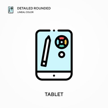Tablet ayrıntılı yuvarlak doğrusal renk vektör simgesi. Web mobil UI ögesi için resimleme sembolü tasarım şablonu. Düzenlenebilir vuruşlarda mükemmel renk modern piktogram. İş projeniz için tablet simgeleri