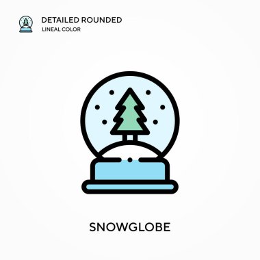 Kar küresi ayrıntılı yuvarlak doğrusal renk vektör simgesi. Web mobil UI ögesi için resimleme sembolü tasarım şablonu. Düzenlenebilir vuruşlarda mükemmel renk modern piktogram. İş projeniz için kar küresi simgeleri