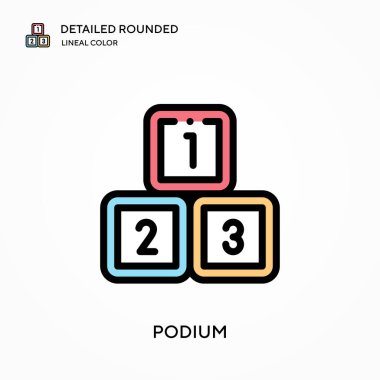 Podyum detaylı yuvarlak lineal renk vektör ikonu. Web mobil UI ögesi için resimleme sembolü tasarım şablonu. Düzenlenebilir vuruşlarda mükemmel renk modern piktogram. İş projeniz için podyum simgeleri