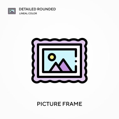 Resim çerçevesi yuvarlak lineal renk vektör simgesi detaylı. Web mobil UI ögesi için resimleme sembolü tasarım şablonu. Düzenlenebilir vuruşlarda mükemmel renk modern piktogram. İş projeniz için resim çerçevesi simgeleri