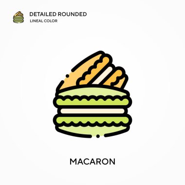Makarna ayrıntılı yuvarlak doğrusal renk vektör simgesi. Web mobil UI ögesi için resimleme sembolü tasarım şablonu. Düzenlenebilir vuruşlarda mükemmel renk modern piktogram. İş projeniz için Macaron simgeleri