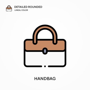 El çantası yuvarlak yuvarlak doğrusal renk vektör simgesini detaylandırdı. Web mobil UI ögesi için resimleme sembolü tasarım şablonu. Düzenlenebilir vuruşlarda mükemmel renk modern piktogram. İş projeniz için el çantası simgeleri