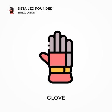 Eldiven detaylı yuvarlak doğrusal renk vektör simgesi. Web mobil UI ögesi için resimleme sembolü tasarım şablonu. Düzenlenebilir vuruşlarda mükemmel renk modern piktogram. İş projeniz için eldiven simgeleri