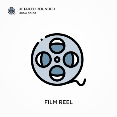Film makarası ayrıntılı yuvarlak doğrusal renk vektör ikonu. Web mobil UI ögesi için resimleme sembolü tasarım şablonu. Düzenlenebilir vuruşlarda mükemmel renk modern piktogram. İş projeniz için film makarası simgeleri