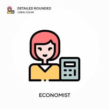 Ekonomist yuvarlak doğrusal renk vektör simgesini detaylı olarak açıkladı. Web mobil UI ögesi için resimleme sembolü tasarım şablonu. Düzenlenebilir vuruşlarda mükemmel renk modern piktogram. İş projeniz için ekonomist simgeleri