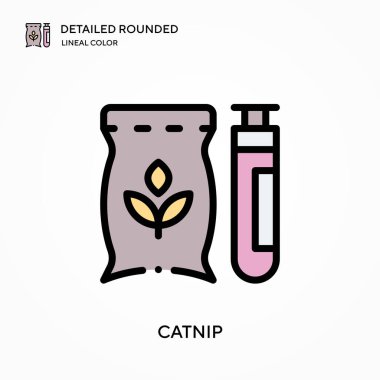 Catnip detaylı yuvarlak doğrusal renk vektör ikonu. Web mobil UI ögesi için resimleme sembolü tasarım şablonu. Düzenlenebilir vuruşlarda mükemmel renk modern piktogram. İş projeniz için kedi nanesi simgeleri