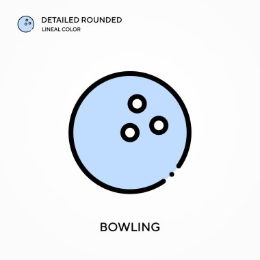 Bowling detaylı yuvarlak doğrusal renk vektör simgesi. Web mobil UI ögesi için resimleme sembolü tasarım şablonu. Düzenlenebilir vuruşlarda mükemmel renk modern piktogram. İş projeniz için bovling simgeleri