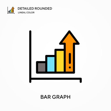 Çubuk grafik yuvarlak lineal renk vektör simgesini detaylı olarak açıkladı. Web mobil UI ögesi için resimleme sembolü tasarım şablonu. Düzenlenebilir vuruşlarda mükemmel renk modern piktogram. İş projeniz için çubuk grafik simgeleri