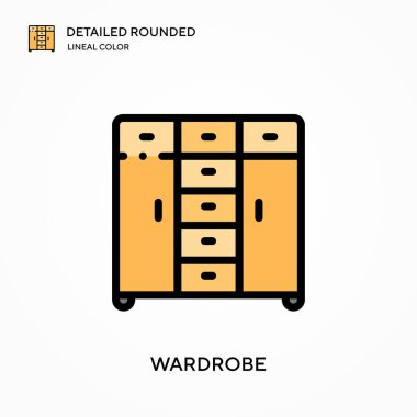 Gardırop ayrıntılı yuvarlak doğrusal renk vektör ikonu. Web mobil UI ögesi için resimleme sembolü tasarım şablonu. Düzenlenebilir vuruşlarda mükemmel renk modern piktogram. İş projeniz için kostüm simgeleri