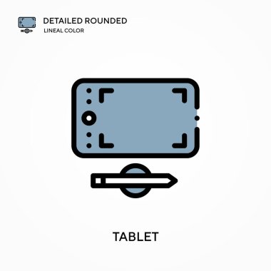 Tablet ayrıntılı yuvarlak doğrusal renk vektör simgesi. Web mobil UI ögesi için resimleme sembolü tasarım şablonu. Düzenlenebilir vuruşlarda mükemmel renk modern piktogram. İş projeniz için tablet simgeleri