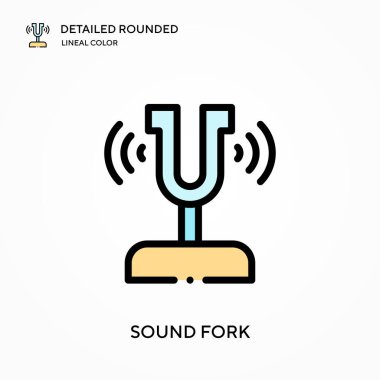 Ses çatalı ayrıntılı yuvarlak doğrusal renk vektör simgesi. Web mobil UI ögesi için resimleme sembolü tasarım şablonu. Düzenlenebilir vuruşlarda mükemmel renk modern piktogram. İş projeniz için ses çatalı simgeleri