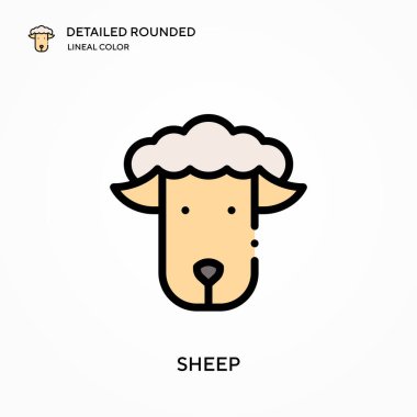 Koyun ayrıntılı yuvarlak doğrusal renk vektör simgesi. Web mobil UI ögesi için resimleme sembolü tasarım şablonu. Düzenlenebilir vuruşlarda mükemmel renk modern piktogram. İş projeniz için koyun simgeleri