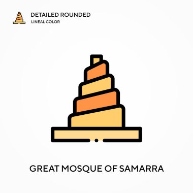 Samarra 'nın büyük camii yuvarlak lineal renk vektör ikonu. Web mobil UI ögesi için resimleme sembolü tasarım şablonu. Düzenlenebilir vuruşlarda mükemmel renk modern piktogram. İş projen için büyük simge camisi.