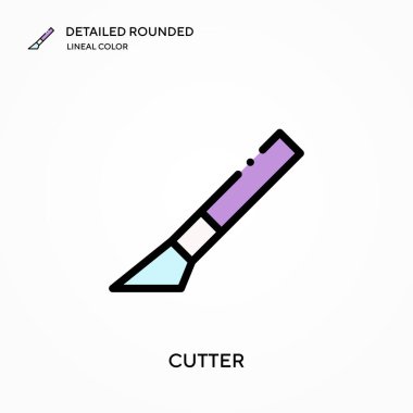 Kesici ayrıntılı yuvarlak doğrusal renk vektör simgesi. Web mobil UI ögesi için resimleme sembolü tasarım şablonu. Düzenlenebilir vuruşlarda mükemmel renk modern piktogram. İş projeniz için kesme simgeleri