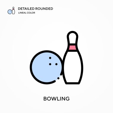 Bowling detaylı yuvarlak doğrusal renk vektör simgesi. Web mobil UI ögesi için resimleme sembolü tasarım şablonu. Düzenlenebilir vuruşlarda mükemmel renk modern piktogram. İş projeniz için bovling simgeleri