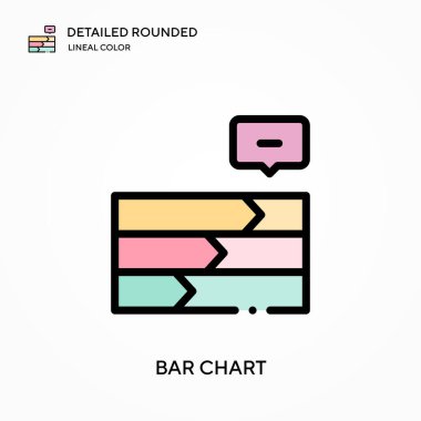 Çubuk çizelgesi yuvarlak doğrusal renk vektörü simgesini detaylı olarak açıkladı. Web mobil UI ögesi için resimleme sembolü tasarım şablonu. Düzenlenebilir vuruşlarda mükemmel renk modern piktogram. İş projeniz için bar çizelgesi simgeleri