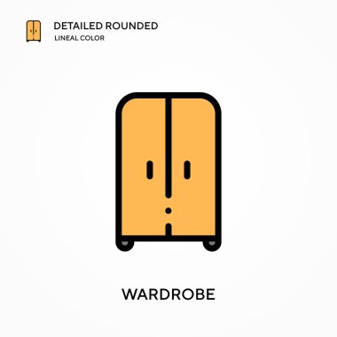 Gardırop ayrıntılı yuvarlak doğrusal renk vektör ikonu. Web mobil UI ögesi için resimleme sembolü tasarım şablonu. Düzenlenebilir vuruşlarda mükemmel renk modern piktogram. İş projeniz için kostüm simgeleri