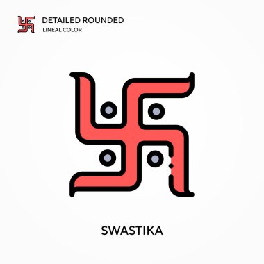 Gamalı haç ayrıntılı yuvarlak doğrusal renk vektör simgesi. Web mobil UI ögesi için resimleme sembolü tasarım şablonu. Düzenlenebilir vuruşlarda mükemmel renk modern piktogram. İş projeniz için gamalı haç simgeleri