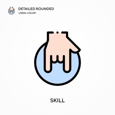 Yetenekli ayrıntılı yuvarlak doğrusal renk vektör simgesi. Web mobil UI ögesi için resimleme sembolü tasarım şablonu. Düzenlenebilir vuruşlarda mükemmel renk modern piktogram. İş projeniz için beceri simgeleri