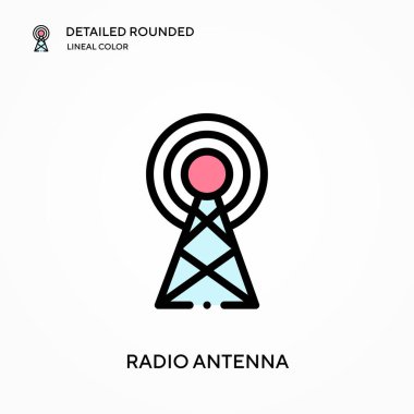 Radyo anteni yuvarlak doğrusal renk vektör simgesini detaylı olarak açıkladı. Web mobil UI ögesi için resimleme sembolü tasarım şablonu. Düzenlenebilir vuruşlarda mükemmel renk modern piktogram. İş projeniz için radyo anten simgeleri