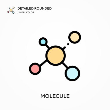 Molekül ayrıntılı yuvarlak lineal renk vektör ikonu. Web mobil UI ögesi için resimleme sembolü tasarım şablonu. Düzenlenebilir vuruşlarda mükemmel renk modern piktogram. İş projeniz için molekül simgeleri