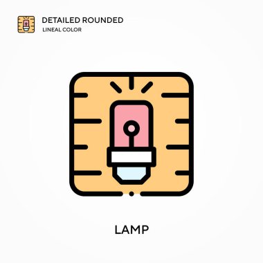 Lamba detaylı yuvarlak doğrusal renk vektör simgesi. Web mobil UI ögesi için resimleme sembolü tasarım şablonu. Düzenlenebilir vuruşlarda mükemmel renk modern piktogram. İş projeniz için lamba simgeleri