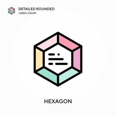 Altıgen ayrıntılı yuvarlak doğrusal renk vektör simgesi. Web mobil UI ögesi için resimleme sembolü tasarım şablonu. Düzenlenebilir vuruşlarda mükemmel renk modern piktogram. İş projeniz için altıgen simgeleri