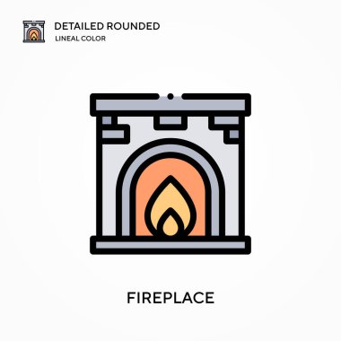 Şömine ayrıntılı yuvarlak doğrusal renk vektör simgesi. Web mobil UI ögesi için resimleme sembolü tasarım şablonu. Düzenlenebilir vuruşlarda mükemmel renk modern piktogram. İş projeniz için şömine simgeleri