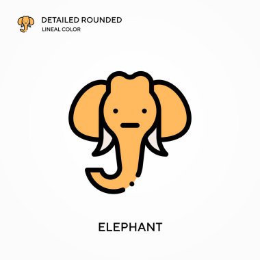 Fil detaylı yuvarlak doğrusal renk vektör ikonu. Web mobil UI ögesi için resimleme sembolü tasarım şablonu. Düzenlenebilir vuruşlarda mükemmel renk modern piktogram. İş projeniz için fil simgeleri