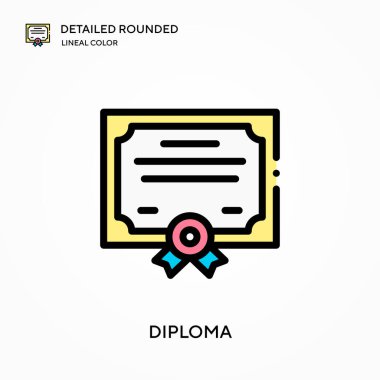 Diploma ayrıntılı yuvarlak doğrusal renk vektörü ikonu. Web mobil UI ögesi için resimleme sembolü tasarım şablonu. Düzenlenebilir vuruşlarda mükemmel renk modern piktogram. İş projeniz için diploma simgeleri