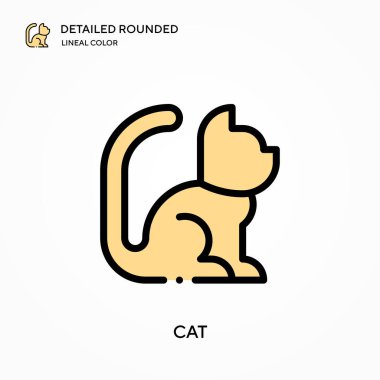 Kedi ayrıntılı yuvarlak doğrusal renk vektör simgesi. Web mobil UI ögesi için resimleme sembolü tasarım şablonu. Düzenlenebilir vuruşlarda mükemmel renk modern piktogram. İş projeniz için kedi simgeleri