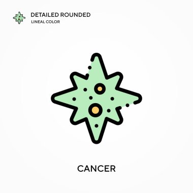 Kanser yuvarlak doğrusal renk vektör simgesini detaylı olarak açıkladı. Web mobil UI ögesi için resimleme sembolü tasarım şablonu. Düzenlenebilir vuruşlarda mükemmel renk modern piktogram. İş projeniz için kanser simgeleri