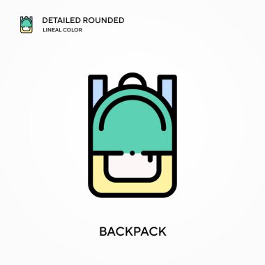 Sırt çantası ayrıntılı yuvarlak doğrusal renk vektör simgesi. Web mobil UI ögesi için resimleme sembolü tasarım şablonu. Düzenlenebilir vuruşlarda mükemmel renk modern piktogram. İş projeniz için sırt çantası simgeleri