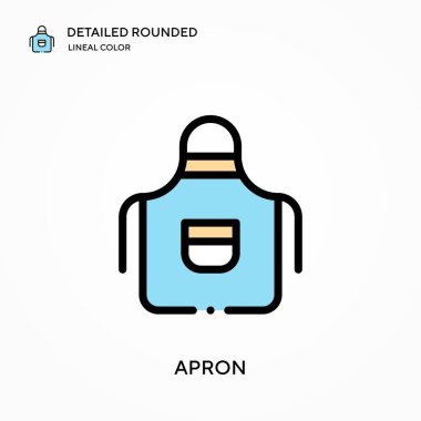 Önlük ayrıntılı yuvarlak doğrusal renk vektör simgesi. Web mobil UI ögesi için resimleme sembolü tasarım şablonu. Düzenlenebilir vuruşlarda mükemmel renk modern piktogram. İş projeniz için önlük simgeleri