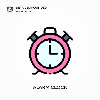 Alarm saati ayrıntılı yuvarlak doğrusal renk vektör simgesi. Web mobil UI ögesi için resimleme sembolü tasarım şablonu. Düzenlenebilir vuruşlarda mükemmel renk modern piktogram. İş projeniz için alarmlı saat simgeleri