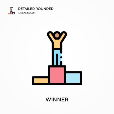 Kazanan ayrıntılı yuvarlak doğrusal renk vektör simgesi. Web mobil UI ögesi için resimleme sembolü tasarım şablonu. Düzenlenebilir vuruşlarda mükemmel renk modern piktogram. İş projeniz için kazanan simgeler