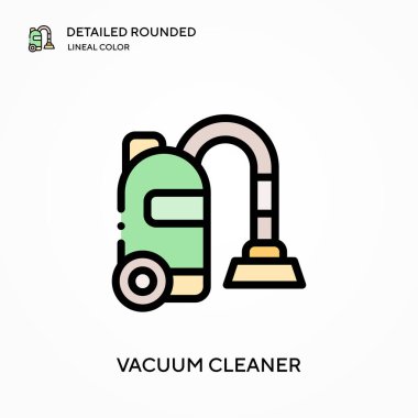 Elektrikli süpürge yuvarlak lineal renk vektör simgesi detaylı. Web mobil UI ögesi için resimleme sembolü tasarım şablonu. Düzenlenebilir vuruşlarda mükemmel renk modern piktogram. İş projeniz için elektrik süpürgesi simgeleri
