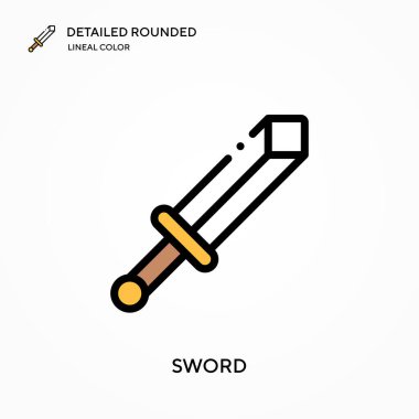 Kılıç ayrıntılı yuvarlak doğrusal renk vektör simgesi. Web mobil UI ögesi için resimleme sembolü tasarım şablonu. Düzenlenebilir vuruşlarda mükemmel renk modern piktogram. İş projeniz için kılıç simgeleri