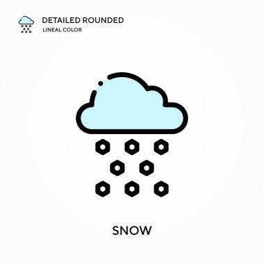 Kar, yuvarlak doğrusal renk vektör simgesini detaylı olarak açıkladı. Web mobil UI ögesi için resimleme sembolü tasarım şablonu. Düzenlenebilir vuruşlarda mükemmel renk modern piktogram. İş projeniz için kar simgeleri
