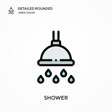 Duş detaylı yuvarlak doğrusal renk vektör simgesi. Web mobil UI ögesi için resimleme sembolü tasarım şablonu. Düzenlenebilir vuruşlarda mükemmel renk modern piktogram. İş projeniz için duş simgeleri