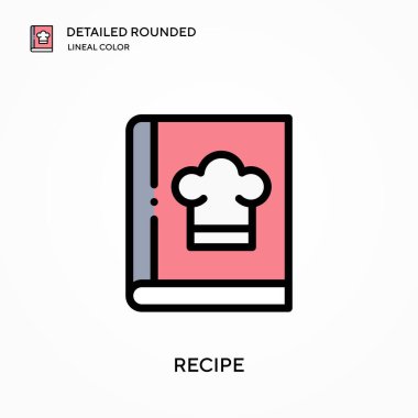 Tarif ayrıntılı yuvarlak doğrusal renk vektör simgesi. Web mobil UI ögesi için resimleme sembolü tasarım şablonu. Düzenlenebilir vuruşlarda mükemmel renk modern piktogram. İş projeniz için tarif simgeleri