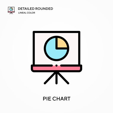 Pasta şeması yuvarlak doğrusal renk vektörü simgesini detaylı olarak açıkladı. Web mobil UI ögesi için resimleme sembolü tasarım şablonu. Düzenlenebilir vuruşlarda mükemmel renk modern piktogram. İş projeniz için pasta çizelgesi simgeleri