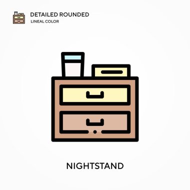 Komodinin ayrıntılı yuvarlak doğrusal renk vektörü simgesi. Web mobil UI ögesi için resimleme sembolü tasarım şablonu. Düzenlenebilir vuruşlarda mükemmel renk modern piktogram. İş projeniz için komodin simgeleri