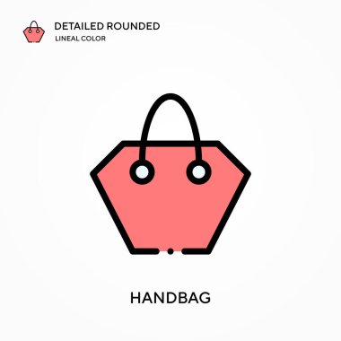 El çantası yuvarlak yuvarlak doğrusal renk vektör simgesini detaylandırdı. Web mobil UI ögesi için resimleme sembolü tasarım şablonu. Düzenlenebilir vuruşlarda mükemmel renk modern piktogram. İş projeniz için el çantası simgeleri