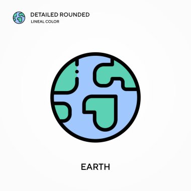 Dünya detaylı yuvarlak doğrusal renk vektör simgesi. Web mobil UI ögesi için resimleme sembolü tasarım şablonu. Düzenlenebilir vuruşlarda mükemmel renk modern piktogram. İş projeniz için dünya simgeleri