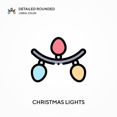 Noel ışıkları yuvarlak doğrusal renk vektör simgesini detaylı olarak açıklar. Web mobil UI ögesi için resimleme sembolü tasarım şablonu. Düzenlenebilir vuruşlarda mükemmel renk modern piktogram. İş projeniz için Noel ışıkları simgeleri